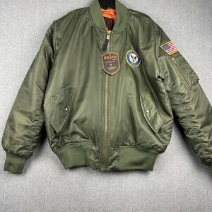 Burk's Bay Bravo Series Jacket Mens Large Green US Navy Vietnam Veteran Bomber